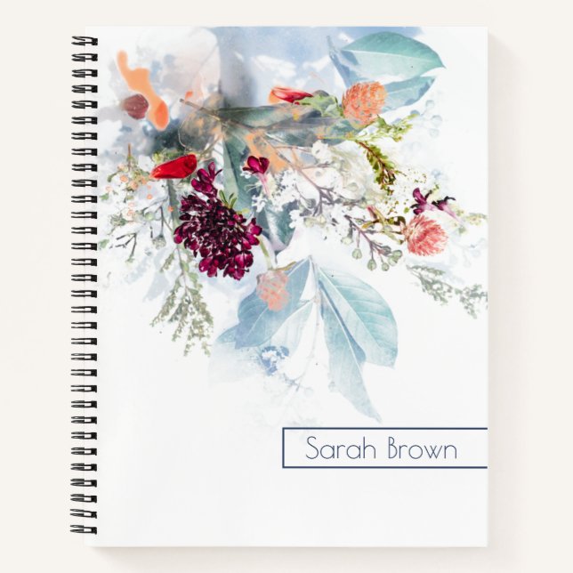 CARNET ROUGE BLANC & ORANGE FLORAL ÉLÉGANT CUSTOMISÉ (Devant)