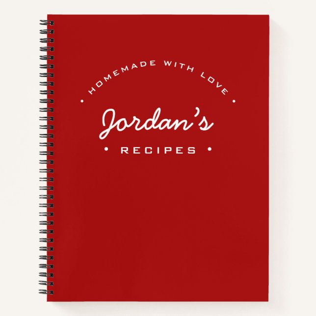 Carnet Rouge blanc personnalisé Nom fait maison avec l'am (Devant)