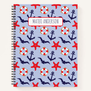 Carnet Rouge & Bleu Nautique , Étoile de mer & Mouette Pe