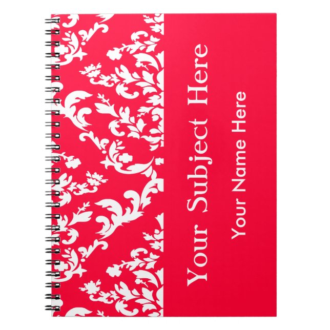 Carnet Rouge Bold Mod Damask avec texte personnalisé (Devant)