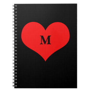 Carnet Rouge Coeur Monogramme Nom initial Noir Mat