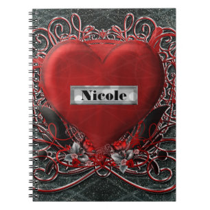 Carnet Rouge Coeur & Rose Gothique Glam Personnalisé