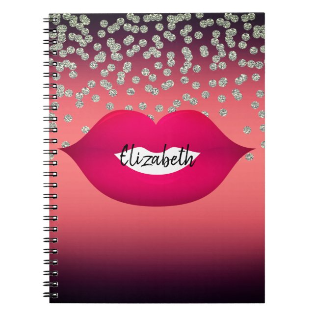 Carnet Rouge corail avec confettis ou diamants en feuille (Devant)
