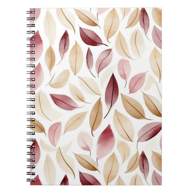 Carnet Rouge Crémeux Doré Feuilles Rouges  (Devant)