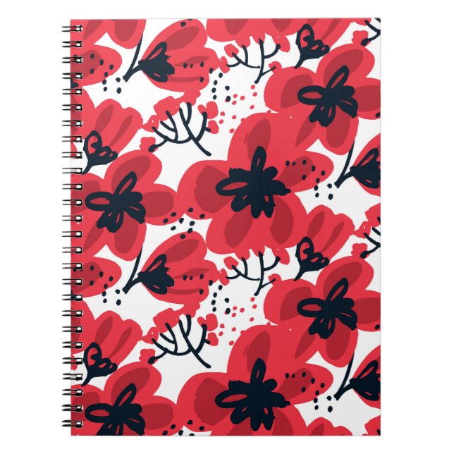 Carnet Rouge de fleur : Motif Abstrait à main. (Devant)