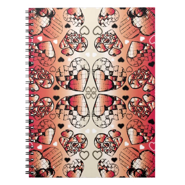 Carnet Rouge et blanc Whimsical Romantic Hearts motif (Devant)