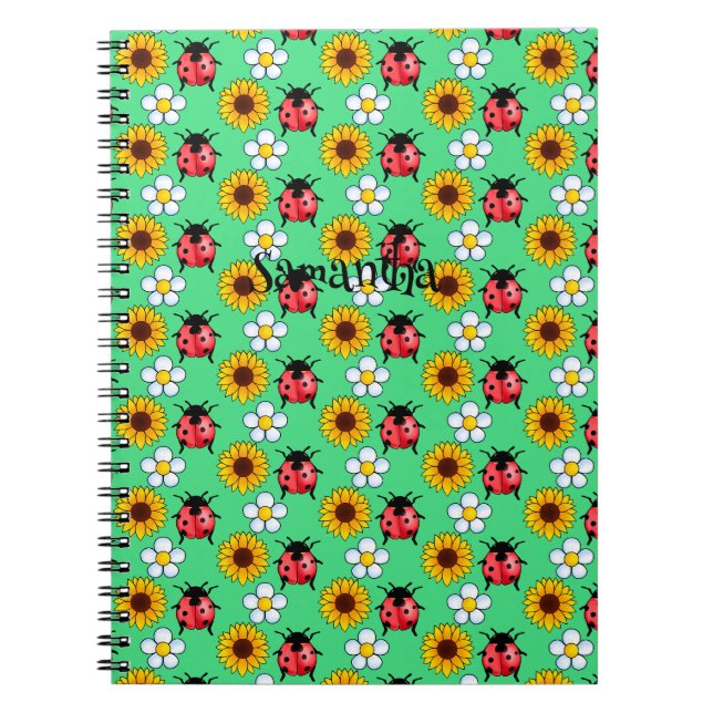 Carnet Rouge Et Noir Ladybug Avec Fleurs (Devant)