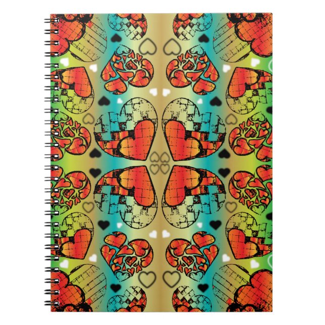 Carnet Rouge et vert Whimsical Romantique Coeurs motif (Devant)