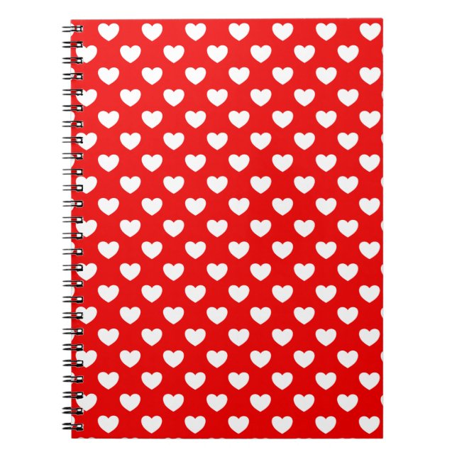 Carnet Rouge flashy avec Coeurs blancs Polka Motif point (Devant)