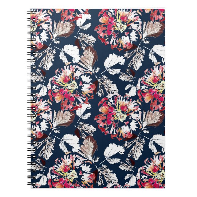 Carnet Rouge, fleurs blanches sur bleu. (Devant)