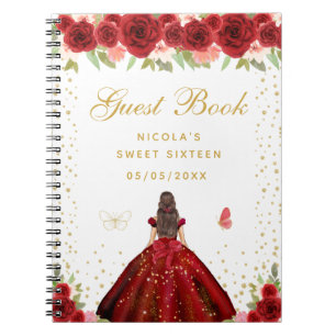 Carnet Rouge Florale Brunette Cheveux Princesse Sweet Sei