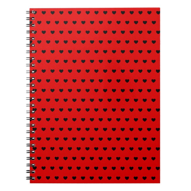 Carnet rouge frappant avec Coeurs Noirs (Devant)