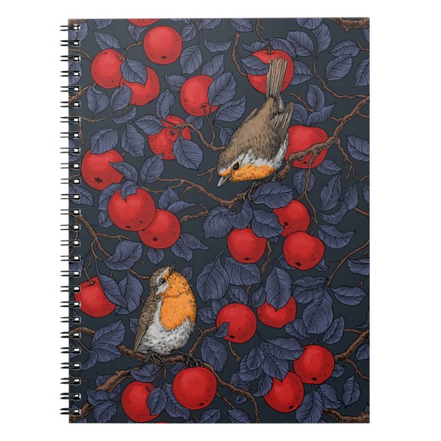 Carnet Rouge-gorges dans le pommier/bleu et rouge  (Devant)