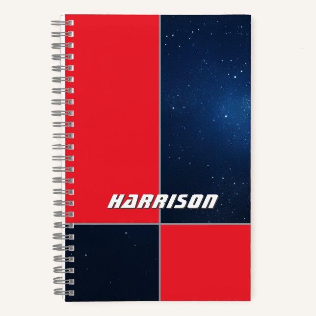 Carnet Rouge Gras Bleu Foncé Personnalisable Espace (Recto)