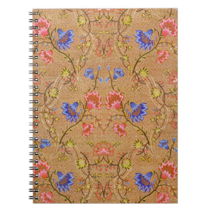Carnet Rouge Impérial et Or Broderie Florale en Soie Entr