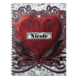 Carnet Rouge Noir Argent Saint Valentin Coeur Gothique Ro