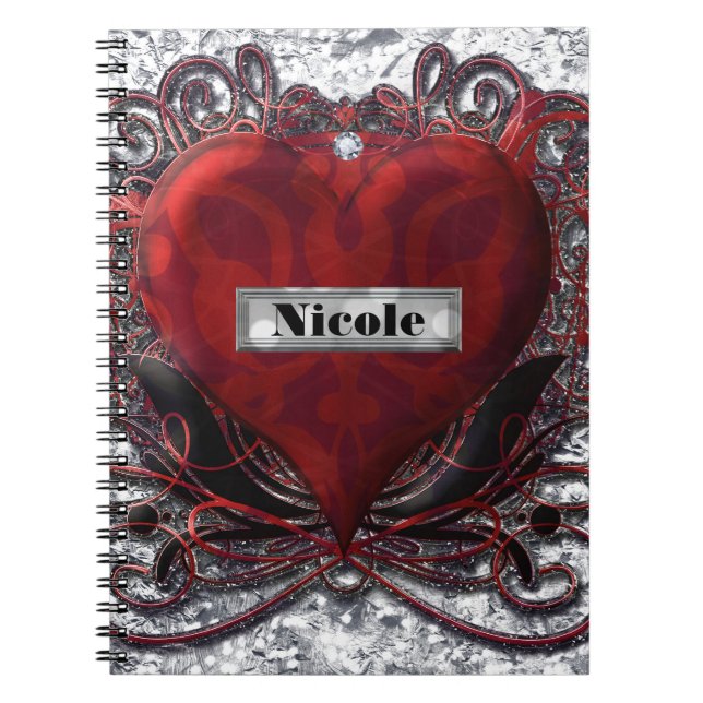 Carnet Rouge Noir Argent Saint Valentin Coeur Gothique Ro (Devant)