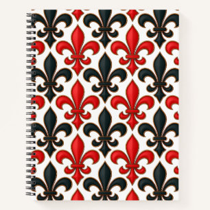 Carnet Rouge noir baroque Fleur de lis Motif Design