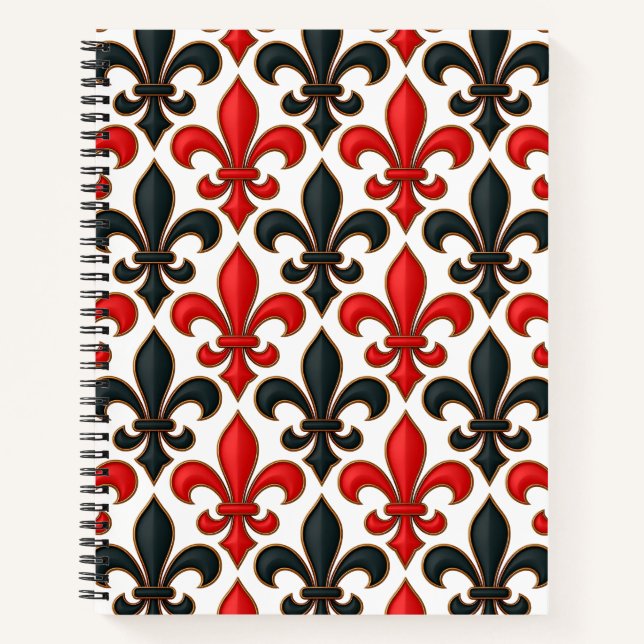 Carnet Rouge noir baroque Fleur de lis Motif Design (Devant)