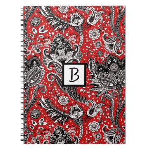 Carnet Rouge noir et blanc Floral Paisley Bohemian Boho
