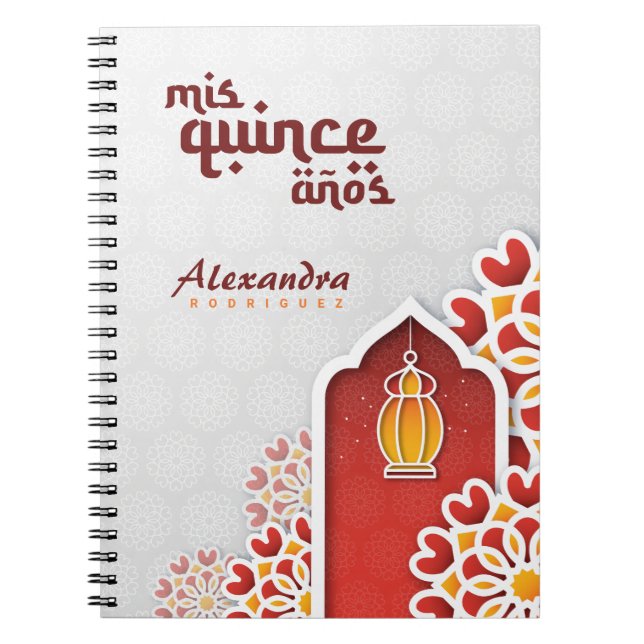 Carnet Rouge Orange Fleur Jaune Nuit Arabe Quinceañera (Devant)