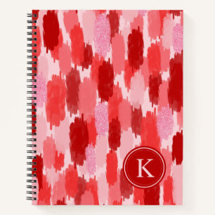 Carnet Rouge rose Abstrait brosses Motif Monogramme