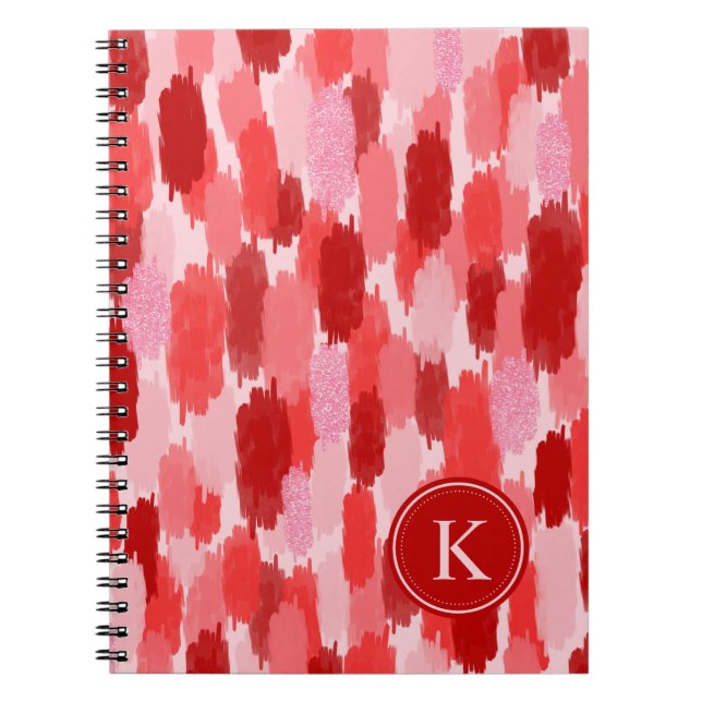 Carnet Rouge rose Abstrait brosses Motif Monogramme (Devant)