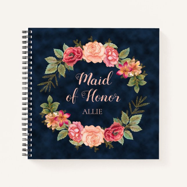 Carnet Rouge rose Floral Marine bleu Maid Mariage d'honne (Devant)