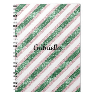 Carnet Rouge rosé vert paillettes rayures