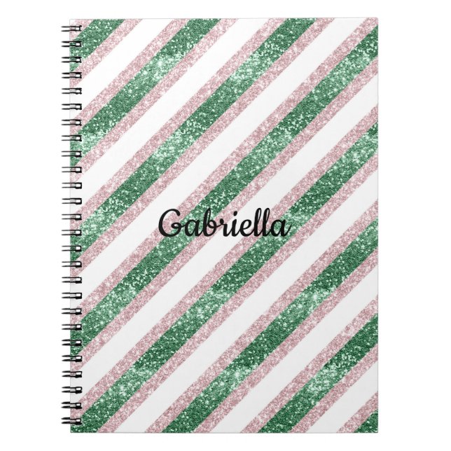 Carnet Rouge rosé vert paillettes rayures (Devant)