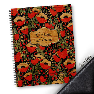 Carnet Rouge Rustique Grain de Bois Vintage Fleur de Pavo
