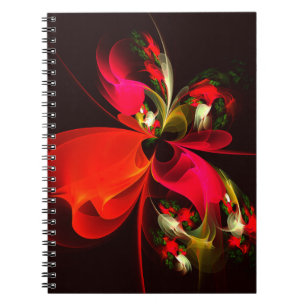 Carnet Rouge Vert Floral Moderne Art Abstrait Motif #02