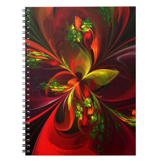 Carnet Rouge vert moderne Floral Abstrait Art Motif #05 (Devant)