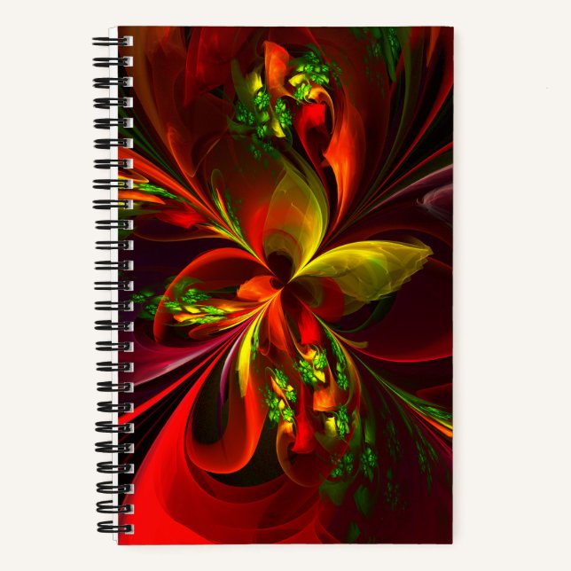 Carnet Rouge vert moderne Floral Abstrait Art Motif #05 (Recto)