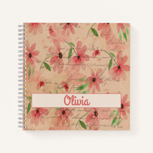 Carnet Rouge Watercolor Champ de marguerite Vintage