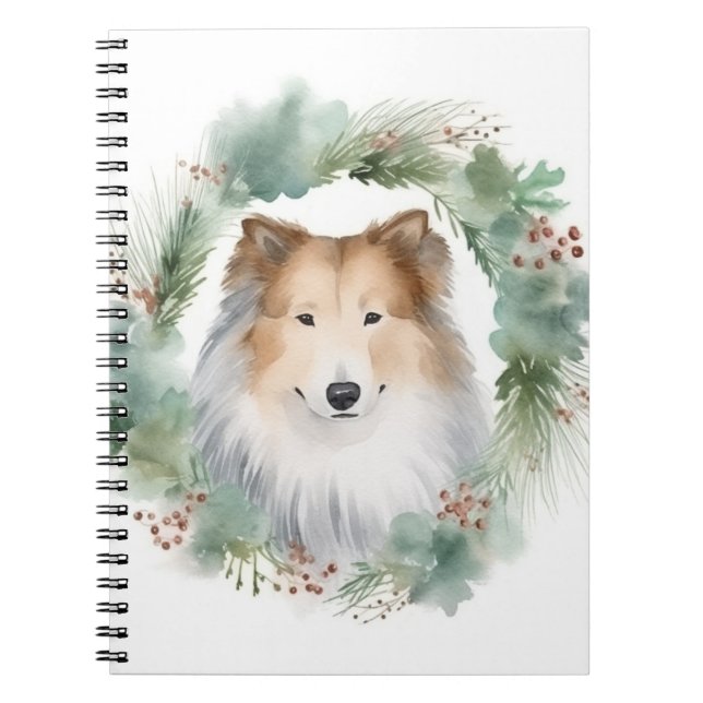 Carnet Rough Collie Christmas Wreath Festive Pup (Devant)