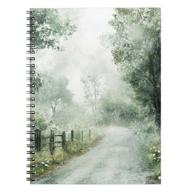 Carnet Route de campagne brumeuse, sentier forestier, pay (Devant)