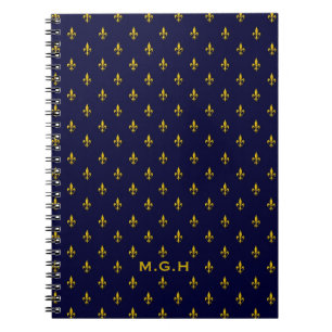 Carnet Royal Blue Fleur De Lis Pattern Monogram