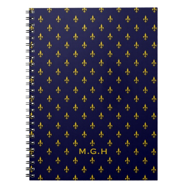 Carnet Royal Blue Fleur De Lis Pattern Monogram (Devant)