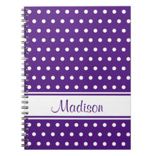 Carnet Royal Purple White Polka Dot Stripe Nom du script