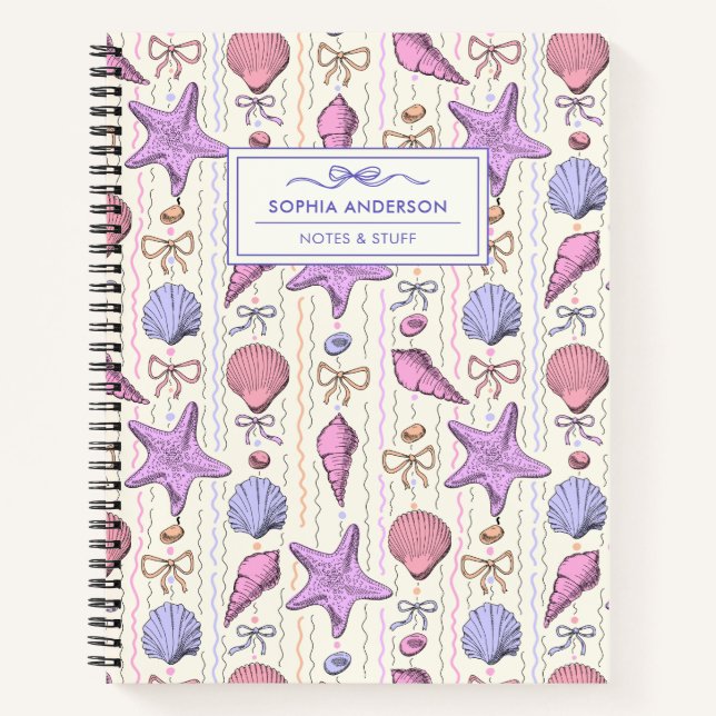Carnet Ruban Coquette, Coquillage et Étoile de Mer Spiral (Devant)