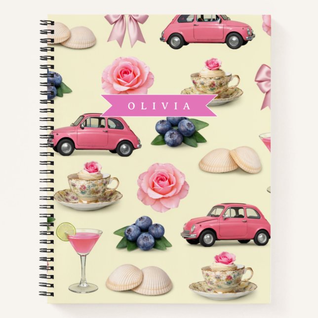 Carnet Ruban de cocktail rose coquette personnalisé adora (Devant)