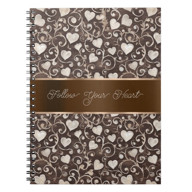 Carnet Ruban de cœurs crème marron   (Devant)