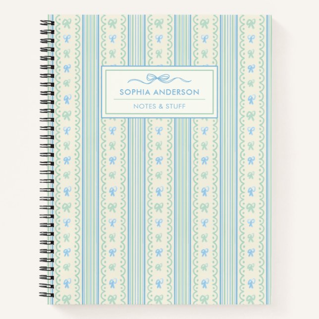 Carnet  Rubans dessinés à la main fantaisistes Bleu & Ver (Devant)