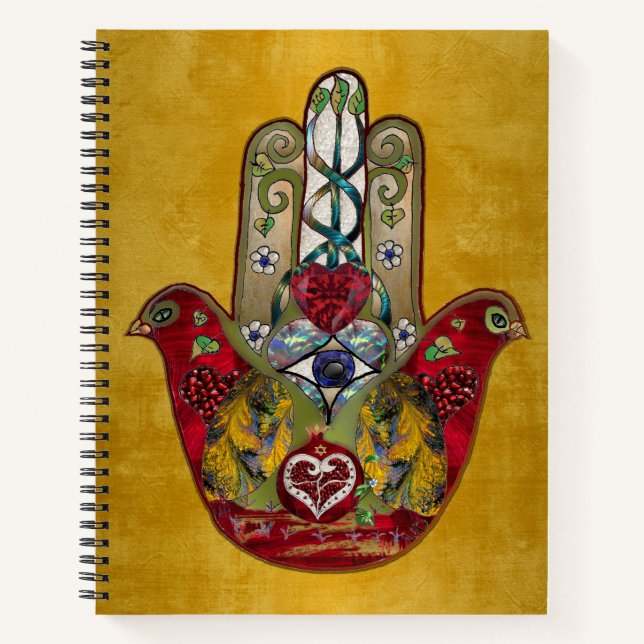 Carnet Ruby Pomegranate Heart Red Bird Hamsa (Devant)