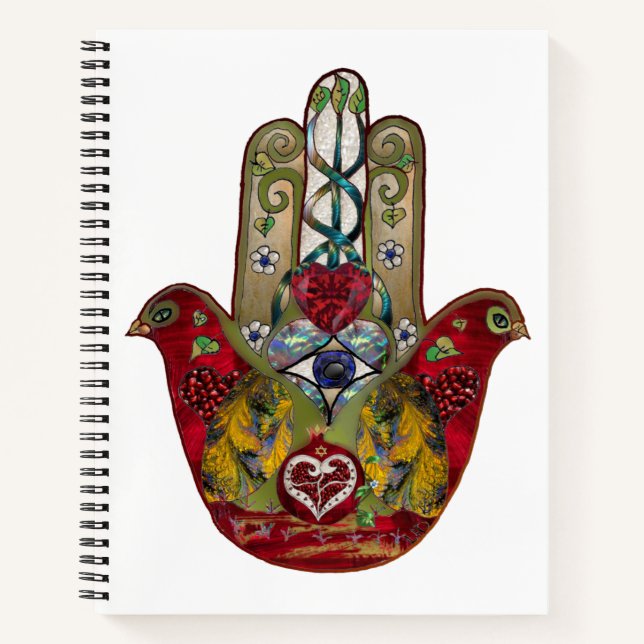 Carnet Ruby Pomegranate Heart Red Bird Hamsa (Devant)