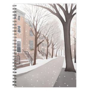 Carnet Rue de Brownstone   Aquarelle d'hiver enneigé