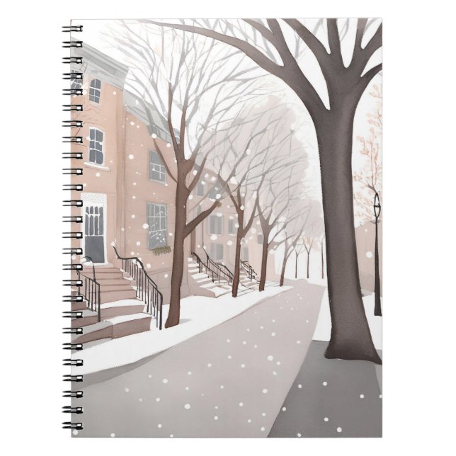 Carnet Rue de Brownstone | Aquarelle d'hiver enneigé (Devant)