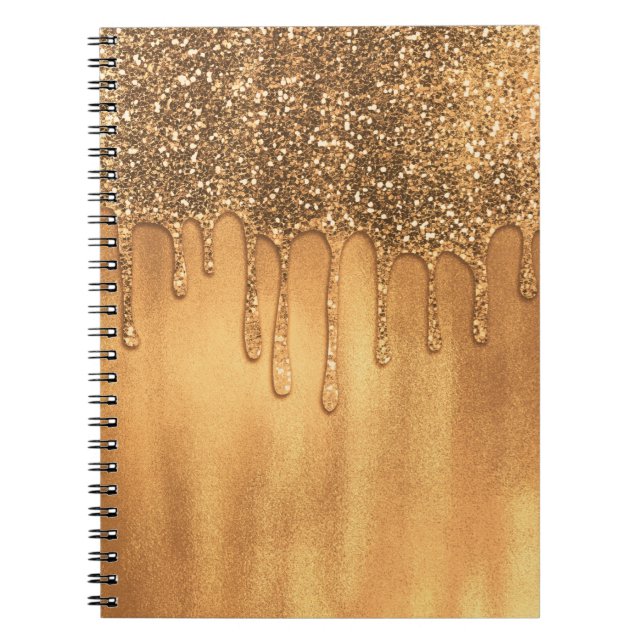Carnet Ruisselant de Glitter de Miel d'Or Jolies Gouttes (Devant)