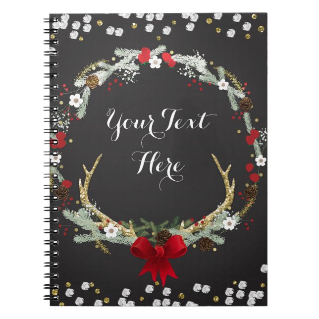 Carnet Russe Noël Antler Wreath Fête Personnalisé (Devant)